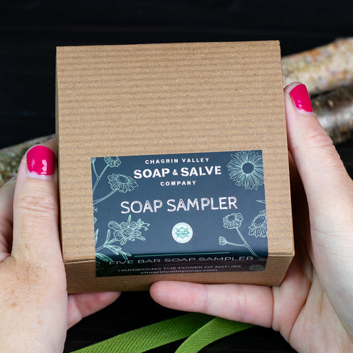 Chagrin Valley Soap & Salve Gift: Soap Sampler 5-Bar Box Gift Rosy Brown Soap Sampler 5-Sample Box