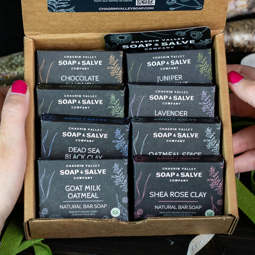 Chagrin Valley Soap & Salve Gift: Valley Soap Sampler 8-Bar Box Gift Black Soap Sampler 8-Sample Gift Box