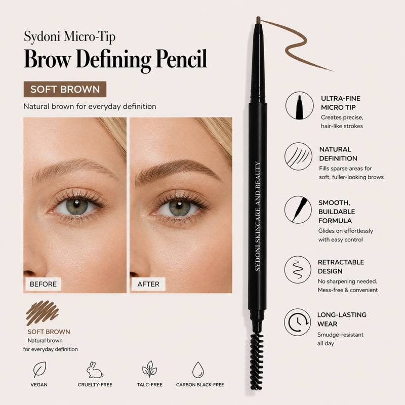 Sydoni Skincare and Beauty SYDONI MICRO-TIP BROW DEFINING PENCIL | Precise Natural Brows Brow Pencil Misty Rose Soft Brown - Suggested for dark blonde to light brown hair