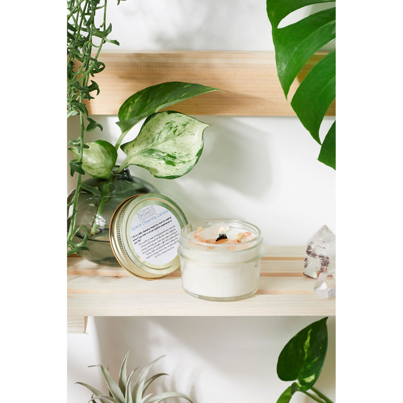 Butter Me Up Organics Space Clearing Candle/ Intention Candle / Organic Soy Candle / Candle with Crystals / Cleansing Candle Metaphysical Light Gray