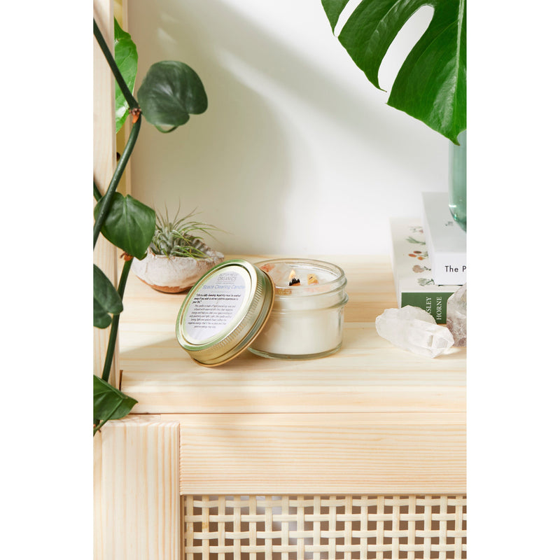 Butter Me Up Organics Space Clearing Candle/ Intention Candle / Organic Soy Candle / Candle with Crystals / Cleansing Candle Metaphysical Light Gray