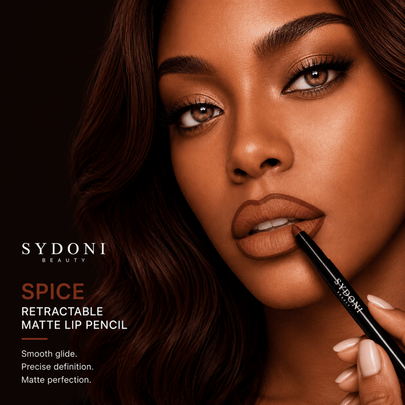 Sydoni Skincare and Beauty SYDONI RETRACTABLE MATTE LIP PENCIL with SHEA BUTTER 9 Rich, Smudge‑Resistant Shades Lip Liner Black Spice-Deep auburn red with warm undertone