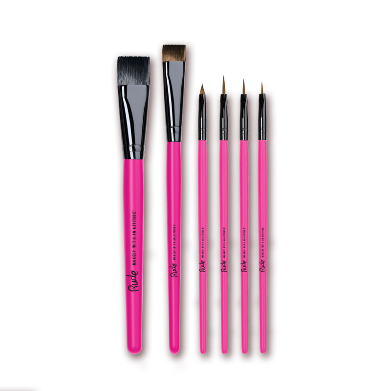 Rude Cosmetics Splash Liner Brush Makeup Brushes & Applicators Light Gray Flat Brush,Mini Flat Brush,Precision Brush,15 mm Liner Brush,11 mm Liner Brush,8 mm Liner Brush,6 mm Liner Brush