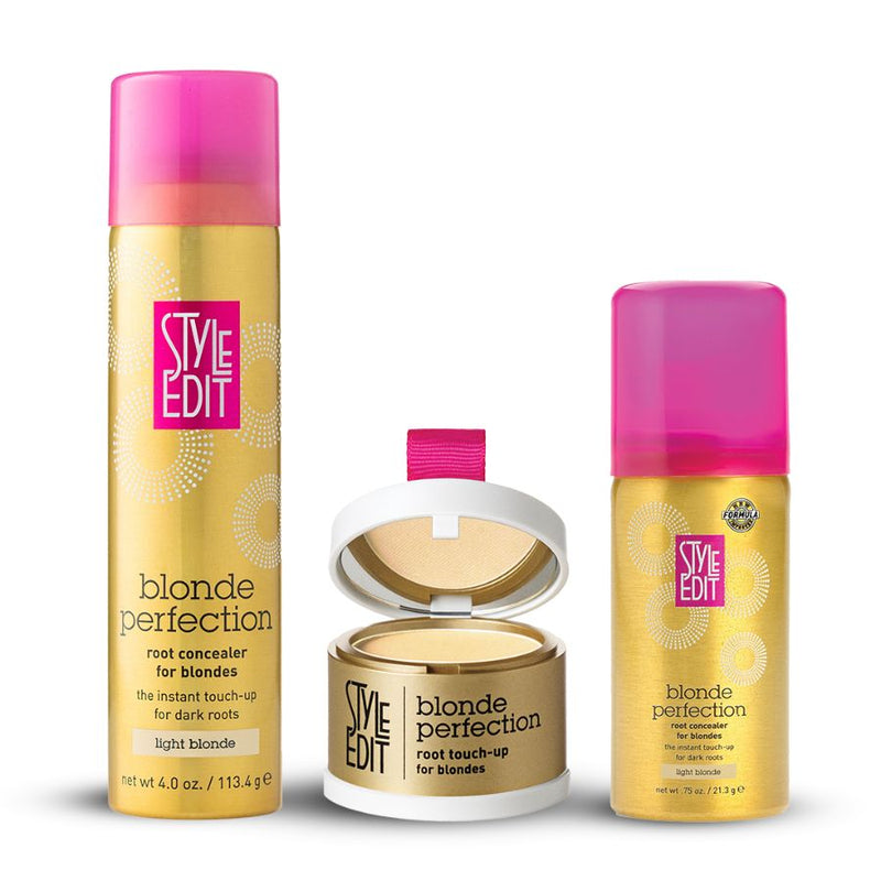 Style Edit Blonde Perfection Root Concealer Spray and Powder Trio (Full & Travel Size Spray) White Smoke Light Blonde