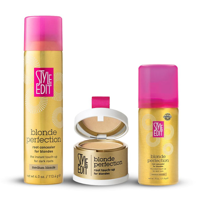 Style Edit Blonde Perfection Root Concealer Spray and Powder Trio (Full & Travel Size Spray) White Smoke Medium Blonde