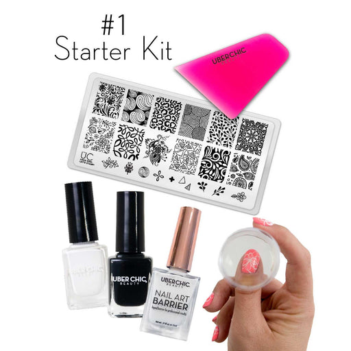 UberChic Beauty Starter Kit: Let's Stamp! Bundle Black #1: Kit with Pure Black and Essential White Stamping Polishes
