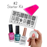 UberChic Beauty Starter Kit: Let's Stamp! Bundle Light Gray #2: Kit with Happy Birthday to Me [Metallic Pink] and No Holding Back [Metallic Teal] Stamping Polishes