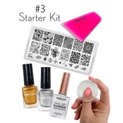 UberChic Beauty Starter Kit: Let's Stamp! Bundle Light Gray #3: Kit with Satin Brass [Metallic Gold] and Silver Palace [Metallic Silver] Stamping Polishes