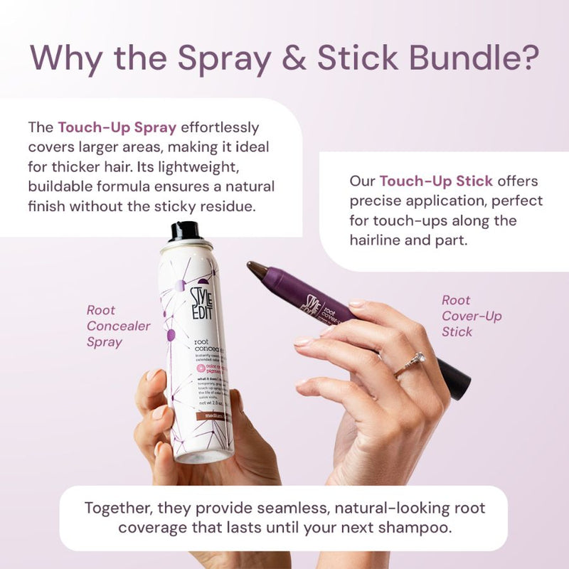 Style Edit Root Cover Up Stick and Full Size Spray Duo Gift Set White Smoke Black,Dark Brown,Medium Brown,Light Brown