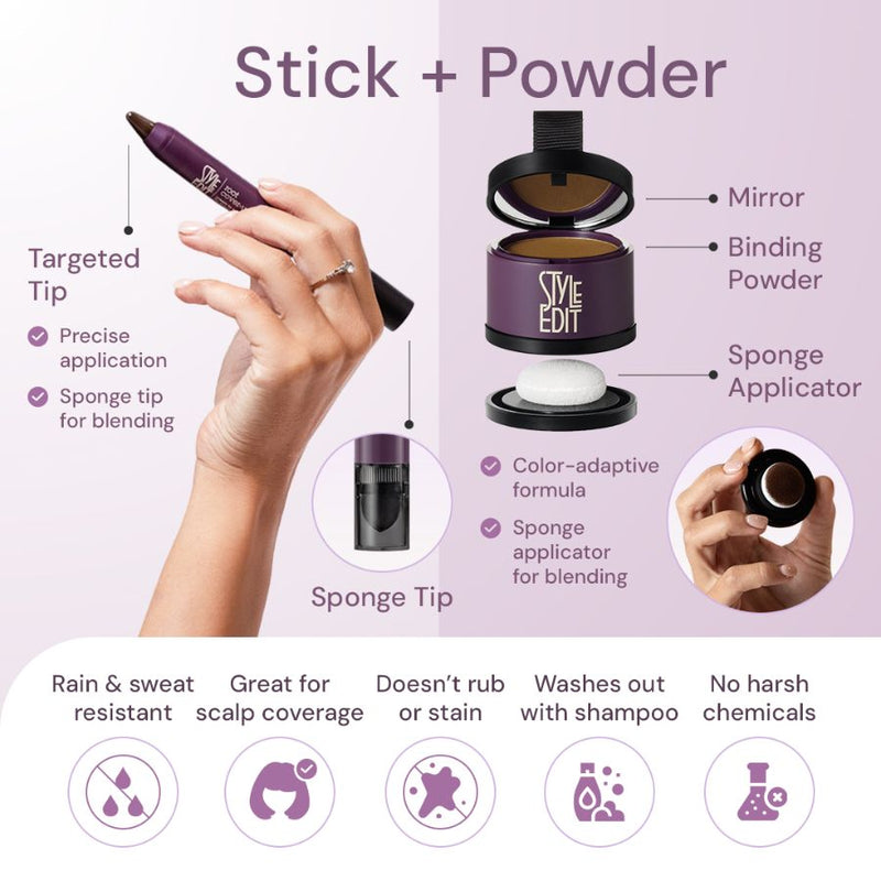 Style Edit Root Touch Up Powder and Stick Duo White Smoke Black,Dark Brown,Medium Brown,Light Brown