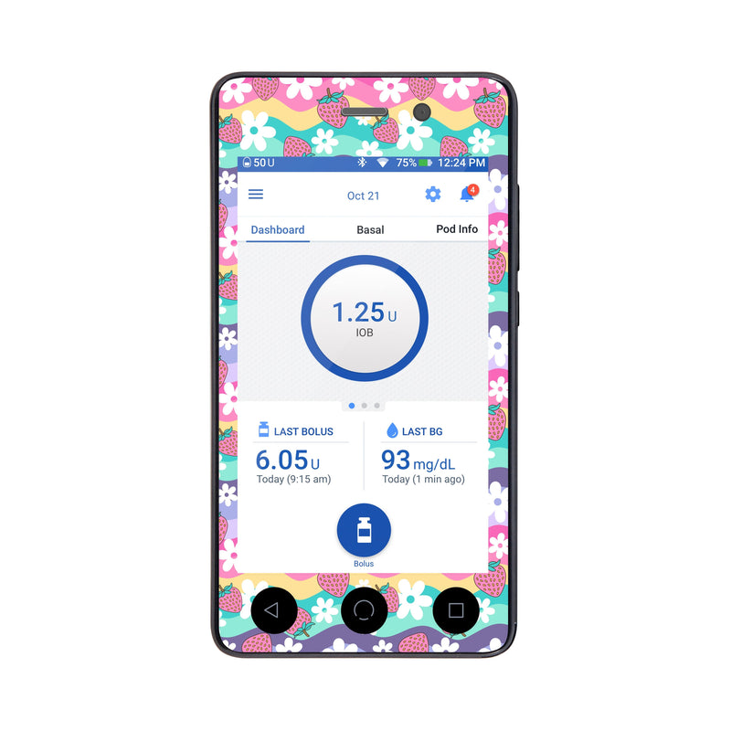 Peelz Strawberry Swing Sticker for Omnipod DASH® PDM – Pump Peelz Peelz/Stickers White Smoke Whole System Peelz (front + case),Front Peelz,Case Peelz