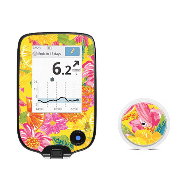 Peelz Summer Flowers for Freestyle Libre 2 Peelz/Stickers White Smoke Receiver + Sensor