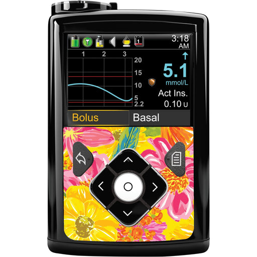 Peelz Summer Flowers for Sticker for Medtronic MiniMed 770G & 780G Peelz/Stickers Black Whole System Peelz (front back + clip)