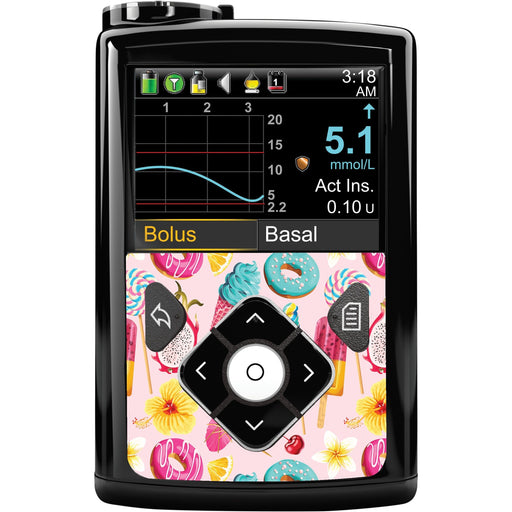 Peelz Summer Sweets for Sticker for Medtronic MiniMed 770G & 780G Peelz/Stickers Black Whole System Peelz (front back + clip)