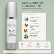 Glimmer Goddess® Organic Skin Care Triple Action Daily Moisturizer – Organic SPF 30 Moisturizers Gray 2 oz. JAR / Lightly scented,2 oz. JAR / Unscented – great for extra-sensitive skin,2 oz. Airless Bottle - SUMMER VERSION / Lightly scented,2 oz. Airless Bottle - SUMMER VERSION / Unscented – great for extra-sensitive skin