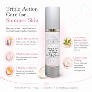 Glimmer Goddess® Organic Skin Care Triple Action Daily Moisturizer – Organic SPF 30 Moisturizers White Smoke 2 oz. JAR / Lightly scented,2 oz. JAR / Unscented – great for extra-sensitive skin,2 oz. Airless Bottle - SUMMER VERSION / Lightly scented,2 oz. Airless Bottle - SUMMER VERSION / Unscented – great for extra-sensitive skin