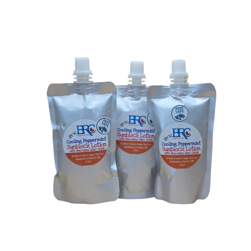 By Robin Creations SPF 30 Broad Spectrum Mineral Sunblock Lotion | 100% Reef Safe Sunscreen White Smoke 3 (3.4 oz Aluminum Pouches) / Cooling Peppermint,3 (3.4 oz Aluminum Pouches) / Unscented