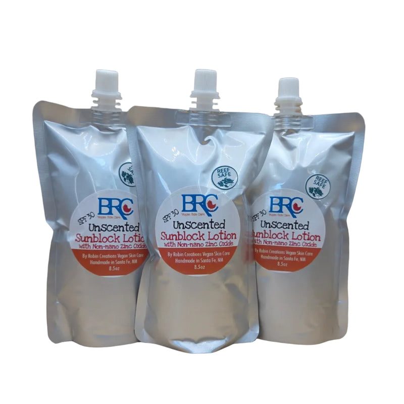 By Robin Creations SPF 30 Broad Spectrum Mineral Sunblock Lotion | 100% Reef Safe Sunscreen White Smoke 3 (8.5 oz Aluminum Pouches) / Cooling Peppermint,3 (8.5 oz Aluminum Pouches) / Unscented