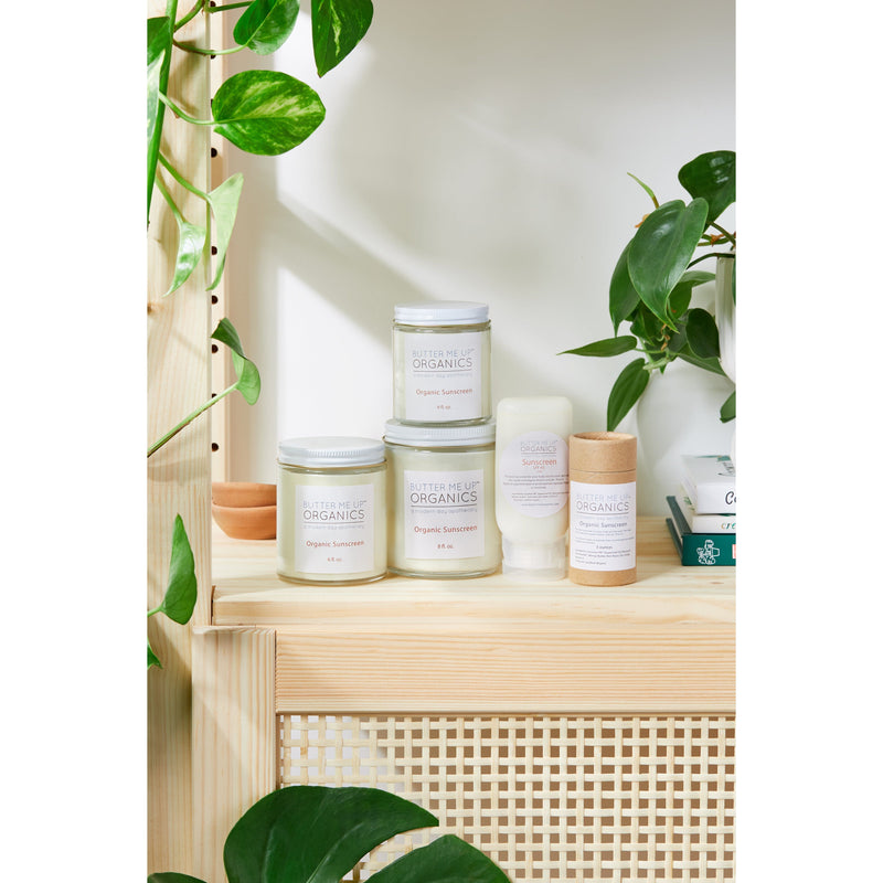 Butter Me Up Organics Natural Organic Sunscreen / Safe Sunscreen / Non-Nano Zinc Oxide Sunscreen / Sun Protection / Butter Me Up Organics Body Light Gray Travel- 2oz. squeeze,2 oz glass jar,4oz. glass jar,6oz. glass jar,8oz. glass jar,3oz Paperboard