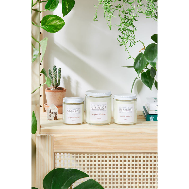 Butter Me Up Organics Natural Organic Sunscreen / Safe Sunscreen / Non-Nano Zinc Oxide Sunscreen / Sun Protection / Butter Me Up Organics Body Light Gray Travel- 2oz. squeeze,2 oz glass jar,4oz. glass jar,6oz. glass jar,8oz. glass jar,3oz Paperboard