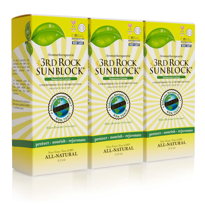 3rd Rock Essentials 3rd Rock Sunblock® Sunscreen Lotion - Aromatherapeutic - Zinc Oxide 35 SPF All Natural SunBlock Pale Goldenrod 3 pack (Not for Wholesale),Two 3-Packs (Not for Wholesale)