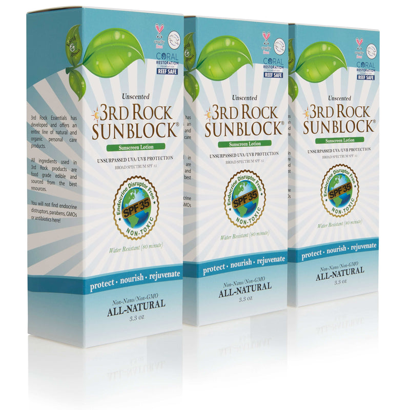 3rd Rock Essentials 3rd Rock Sunblock® Sunscreen Lotion - Unscented - Zinc Oxide SPF 35 All Natural SunBlock Light Gray 3 pack (Not for Wholesale)