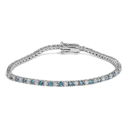 Bids.com 14K White Gold 4.0 Cttw Alternating White and Blue Lab Grown Diamond Tennis Bracelet - 7" inches Bracelets White Smoke White.Gold / 7