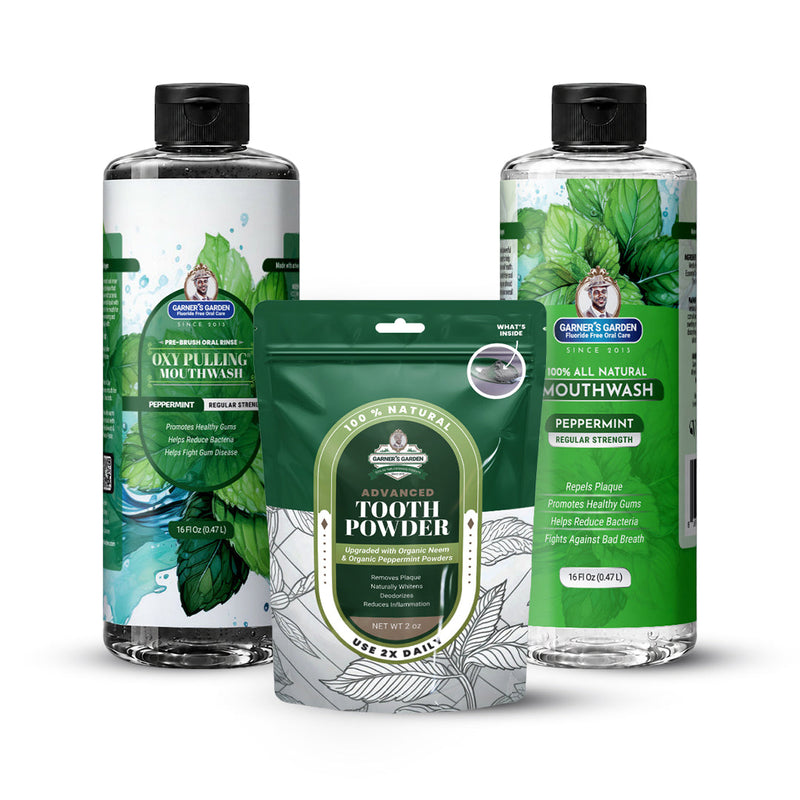 Garner's Garden Oral Care Package | Trio | H2O2 | Fluoride Free Packages White Smoke Regular Peppermint / 2 oz Organic Tooth Powder