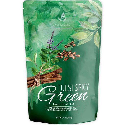 Gardenika Shop Tulsi Spicy Chai Tea, Energy & Focus - Green Tea - Organic & Kosher Loose Leaf Tea Cadet Blue
