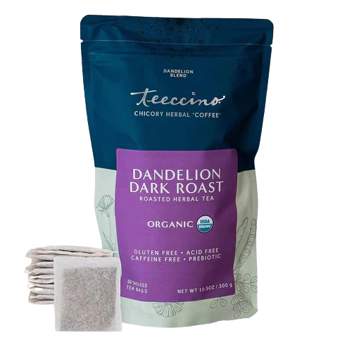 Teeccino Dandelion Dark Roast Roasted Herbal Tea Herbal Tea Black 25 tea bags,10 tea bags,50 tagless eco-friendly tea bags