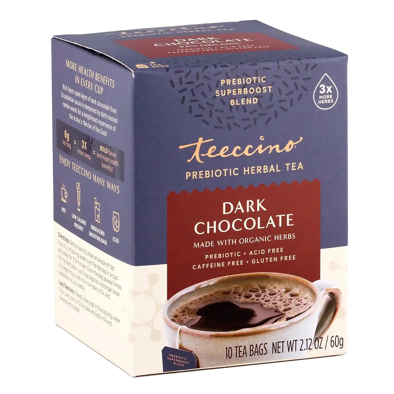 Teeccino Dark Chocolate Prebiotic SuperBoost Herbal Tea Herbal Tea White Smoke 25 tea bags,10 tea bags
