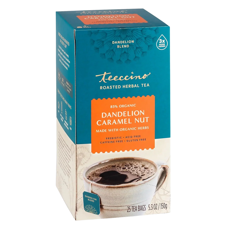 Teeccino Dandelion Caramel Nut Roasted Herbal Tea Herbal Tea Dark Cyan 25 tea bags,10 tea bags,50ct loose tagless tea bags