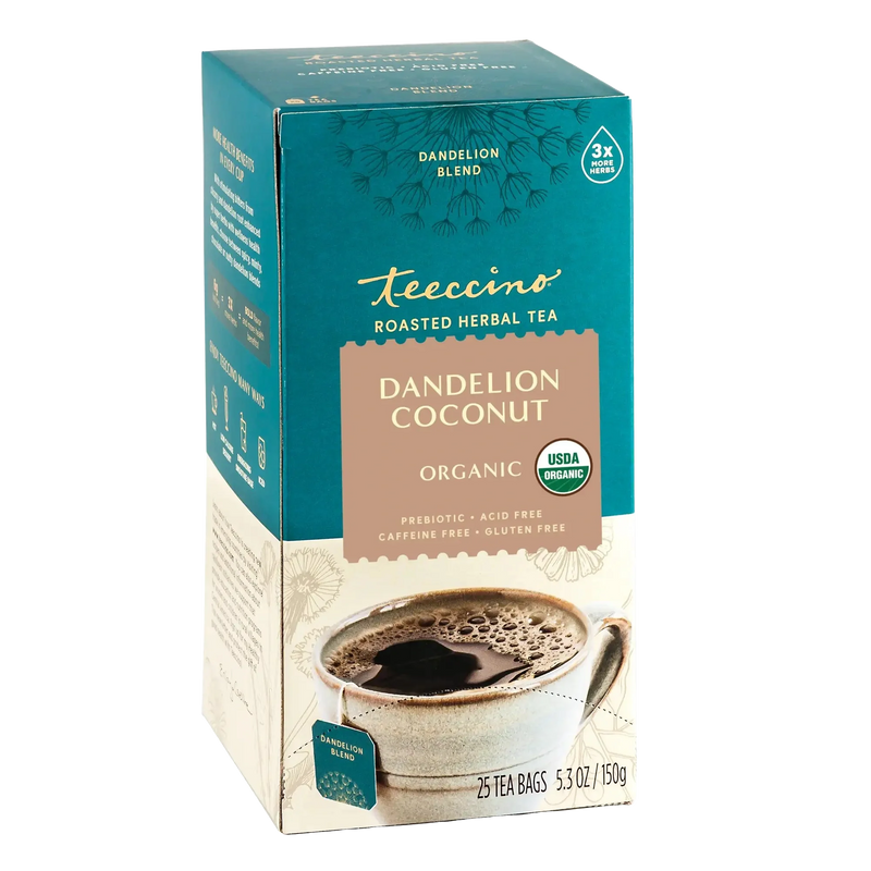 Teeccino Dandelion Coconut Roasted Herbal Tea Herbal Tea Dark Cyan 25 tea bags,10 tea bags