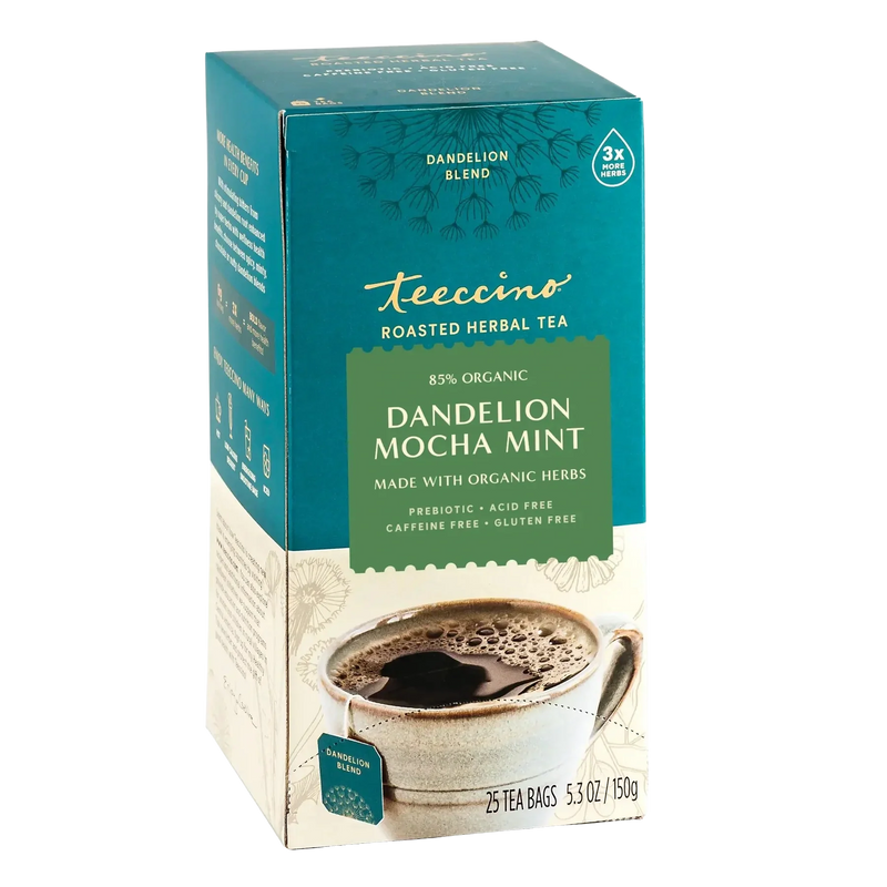 Teeccino Dandelion Mocha Mint Roasted Herbal Tea Herbal Tea Dark Cyan 25 tea bags,10 tea bags