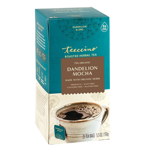 Teeccino Dandelion Mocha Roasted Herbal Tea Herbal Tea Dark Cyan 25 tea bags