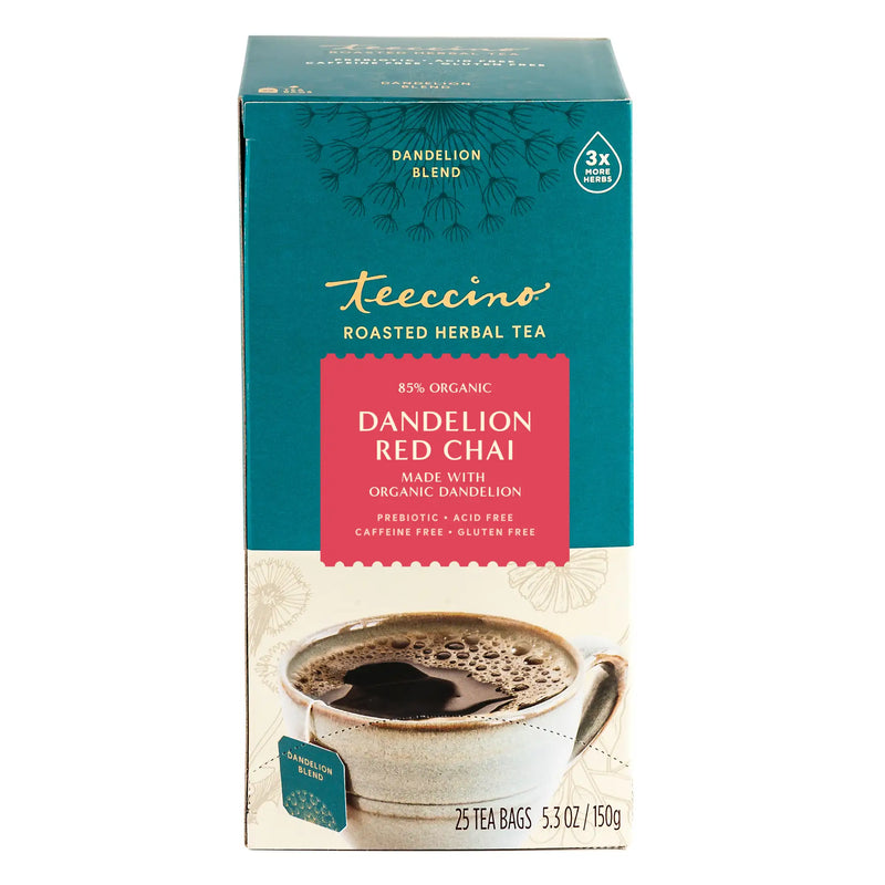 Teeccino Dandelion Red Chai Roasted Herbal Tea Herbal Tea Dark Cyan 25 tea bags,10 tea bags
