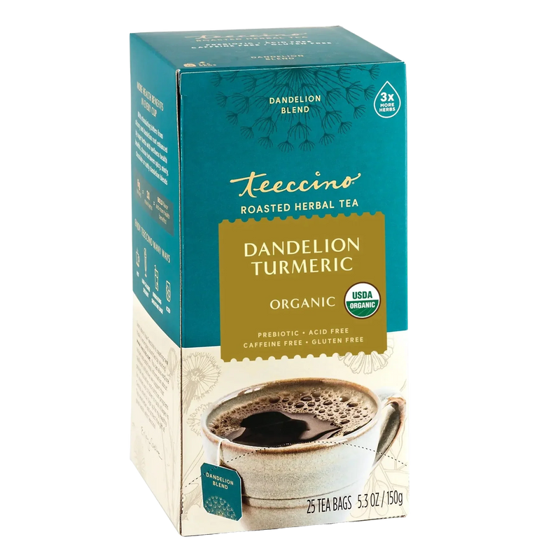 Teeccino Dandelion Turmeric Roasted Herbal Tea Herbal Tea Dark Cyan 25 tea bags