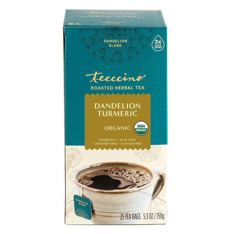 Teeccino Dandelion Turmeric Roasted Herbal Tea Herbal Tea Dark Cyan 25 tea bags,10 tea bags