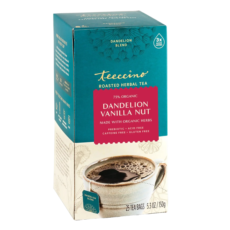 Teeccino Dandelion Vanilla Nut Roasted Herbal Tea Herbal Tea Dark Cyan 25 tea bags