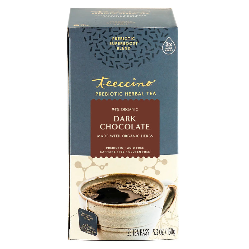 Teeccino Dark Chocolate Prebiotic SuperBoost Herbal Tea Herbal Tea Dark Slate Gray 25 tea bags,10 tea bags