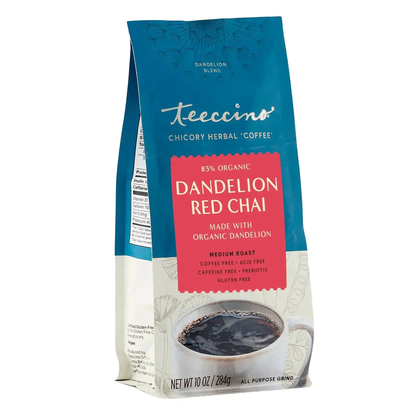 Teeccino Dandelion Red Chai Herbal Coffee Herbal Coffee Dark Cyan 10 ounce ground