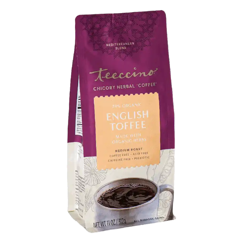 Teeccino English Toffee Herbal Coffee Herbal Coffee Maroon 11 ounce ground