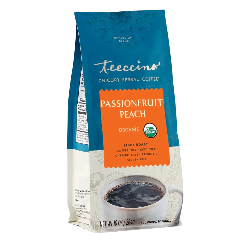 Teeccino Dandelion Passionfruit Peach Herbal Coffee Herbal Coffee Dark Cyan 10 ounce ground