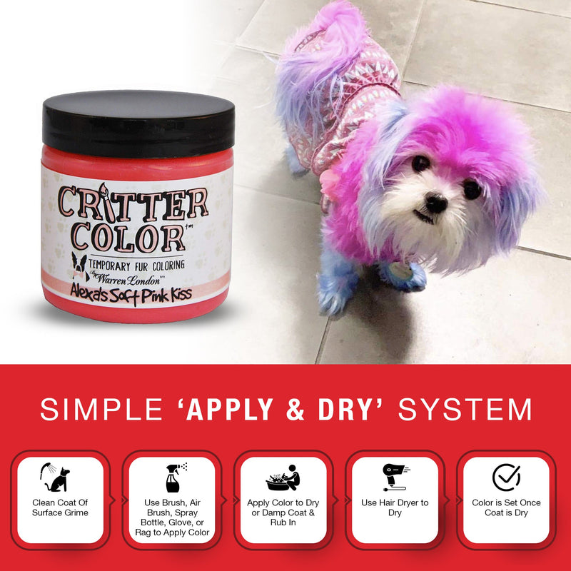 Warren London Critter Color - Temporary Pet Fur Coloring/Dog Dye Spa Product White Smoke Alexas Pink Kiss,Sweet Avery Red,Blue Collar Worker,Hazy Shade of Purple,Orange County House Hounds,Yellow Snow,Central Park Green,ALL 7 COLORS PLUS FREE BRUSH