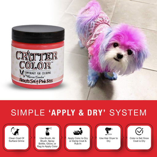 Warren London Critter Color - Temporary Pet Fur Coloring/Dog Dye Spa Product White Smoke Alexas Pink Kiss,Sweet Avery Red,Blue Collar Worker,Hazy Shade of Purple,Orange County House Hounds,Yellow Snow,Central Park Green,ALL 7 COLORS PLUS FREE BRUSH
