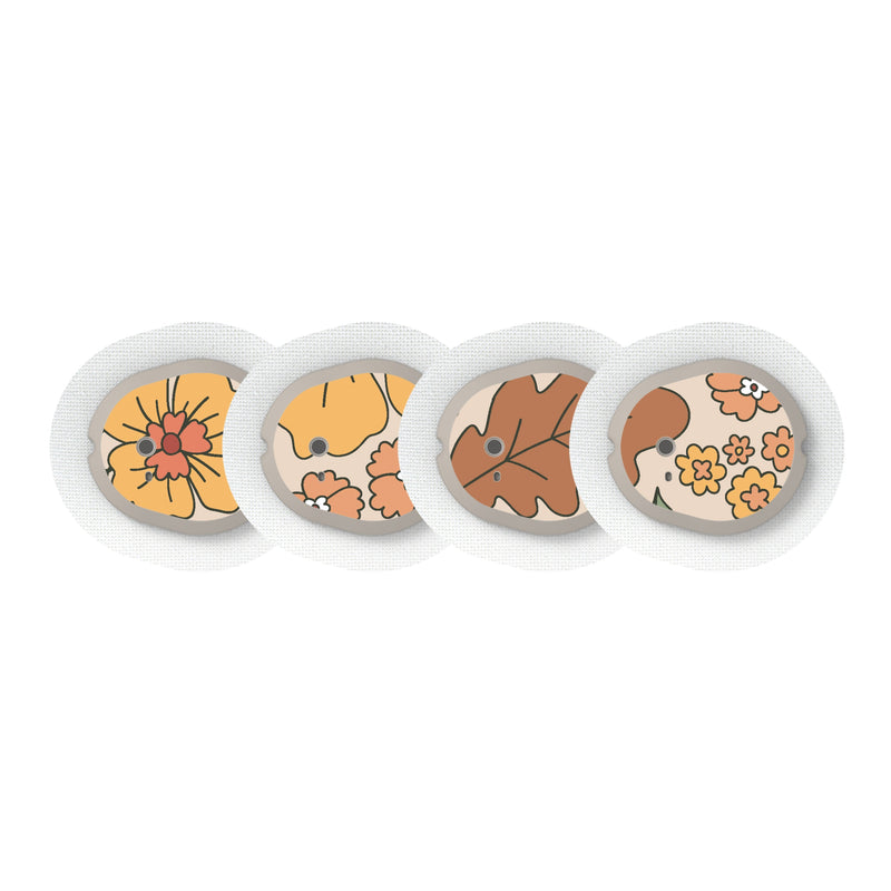 Peelz Thanksgiving Floral Designed for the DEXCOM G7 and Stelo Transmitter Peelz/Stickers White Smoke 4-pack (Set of 4 Stickers)