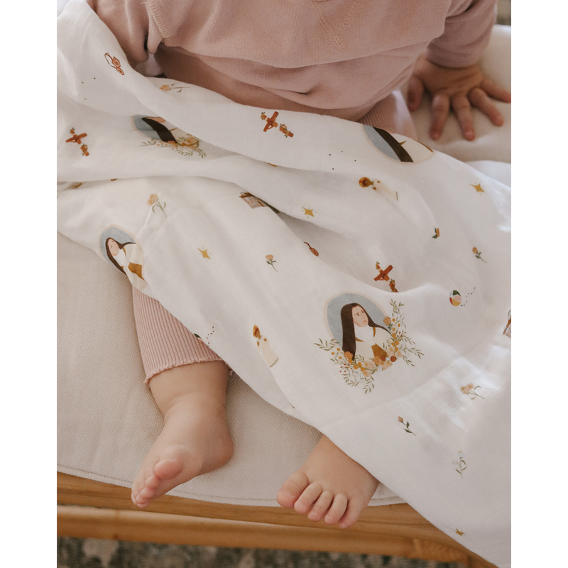 Be A Heart St. Therese of Lisieux Muslin Swaddle Baby Blanket Swaddle Gray