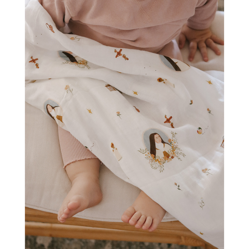 Be A Heart St. Therese of Lisieux Muslin Swaddle Baby Blanket Swaddle Gray