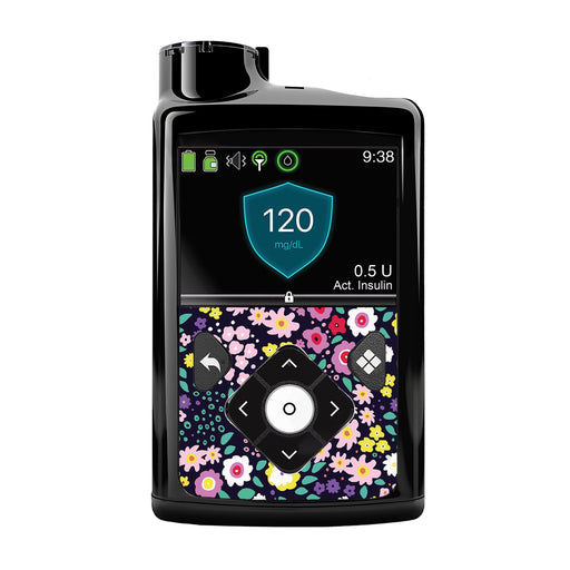 Peelz Tiny Flowers Medtronic MiniMed 770G & 780G Peelz/Stickers Black Whole System Peelz (front back + clip),Front Peelz