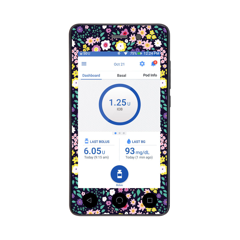 Peelz Tiny Flowers Sticker for Omnipod DASH® PDM – Pump Peelz Peelz/Stickers White Smoke Whole System Peelz (front + case),Front Peelz